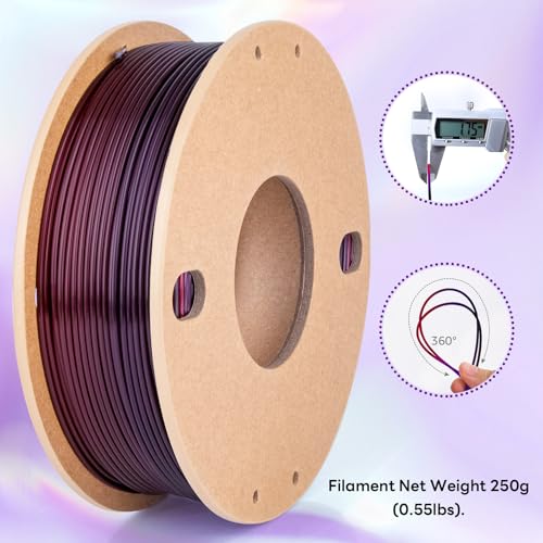Image of Silk Gradient Color PLA+ 3D Printer Filament 1.75mm, No Tangle Shiny Filament Net Weight 250g Spool (0.55lbs), Silk PLA Pro Plus, Red-Black-Purple Gradient
