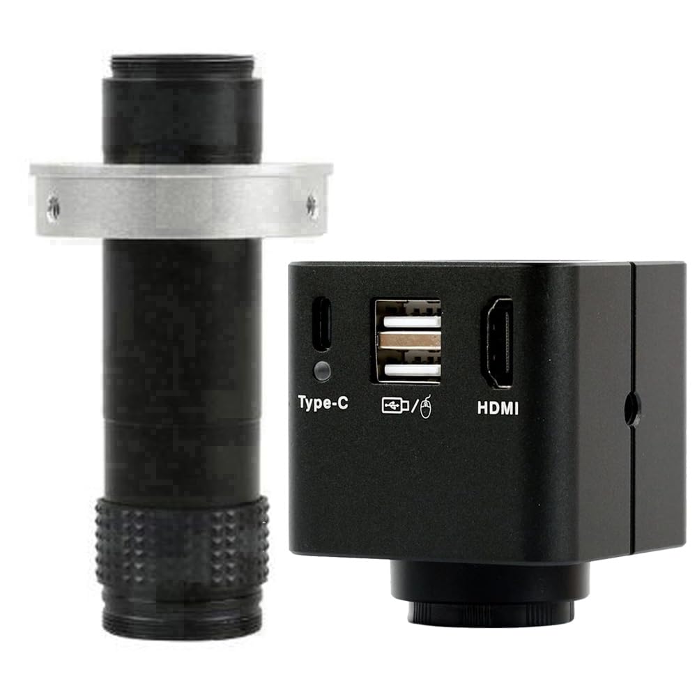 1080p HDMI Tipo-C PC Microscopio Industrial Medición de la cámara Registro de video de disco U y lente de montura C 120x para soldadura de reparación móvil de PCB-Negro