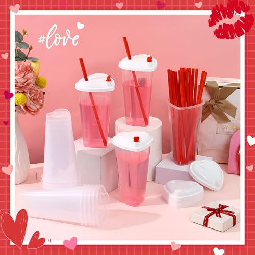 Set de 60 vasos plásticos con popote en forma de corazón miniatura 7