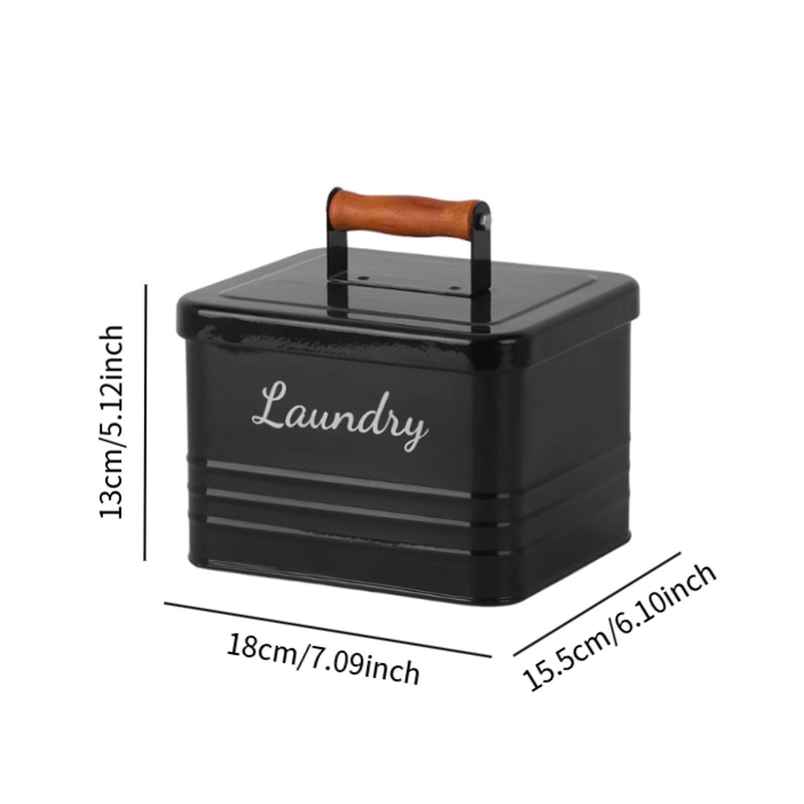 Qianly Wäschereischalen Lagerbehälter Waschkapsel Halter Eisenlagerbox Holzgriff für Zuhause, Schwarz