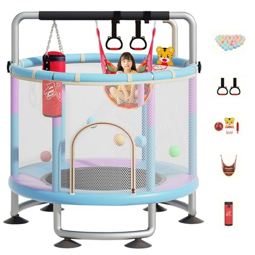 Indoor Outdoor Trampoline for Kids Toddler Trampoline with Safety Enclosure Net Mini Baby Trampoline with Basketball Hoop/Swing/Sandbag Childrens Bungee Jumping Trampolines