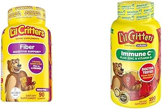 L’il Critters Fiber Daily Gummy Supplement for Kids, for Digestive Support, Berry and Lemon Flavors & Immune C Daily Gummy Supplement Vitamin for Kids, for Vitamin C, D and Zinc for Immune Support