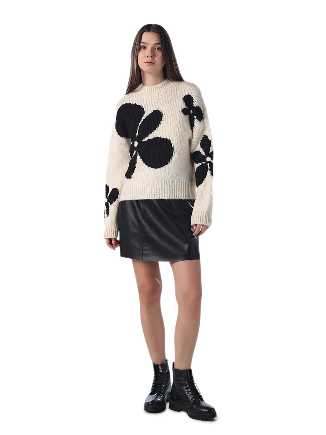 Women Self Design Regular Fit Blue Sweater-image-47