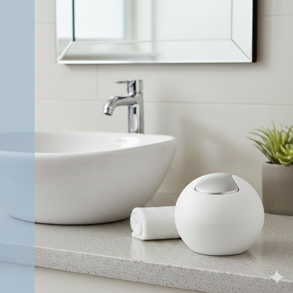 Spirella Cestino da Bagno, Contenitore per Cosmetici, 1 litro, Finitura Lucida o Opaca, con Coperchio Basculante, Cestino da Tavolo, Bianco Opaco