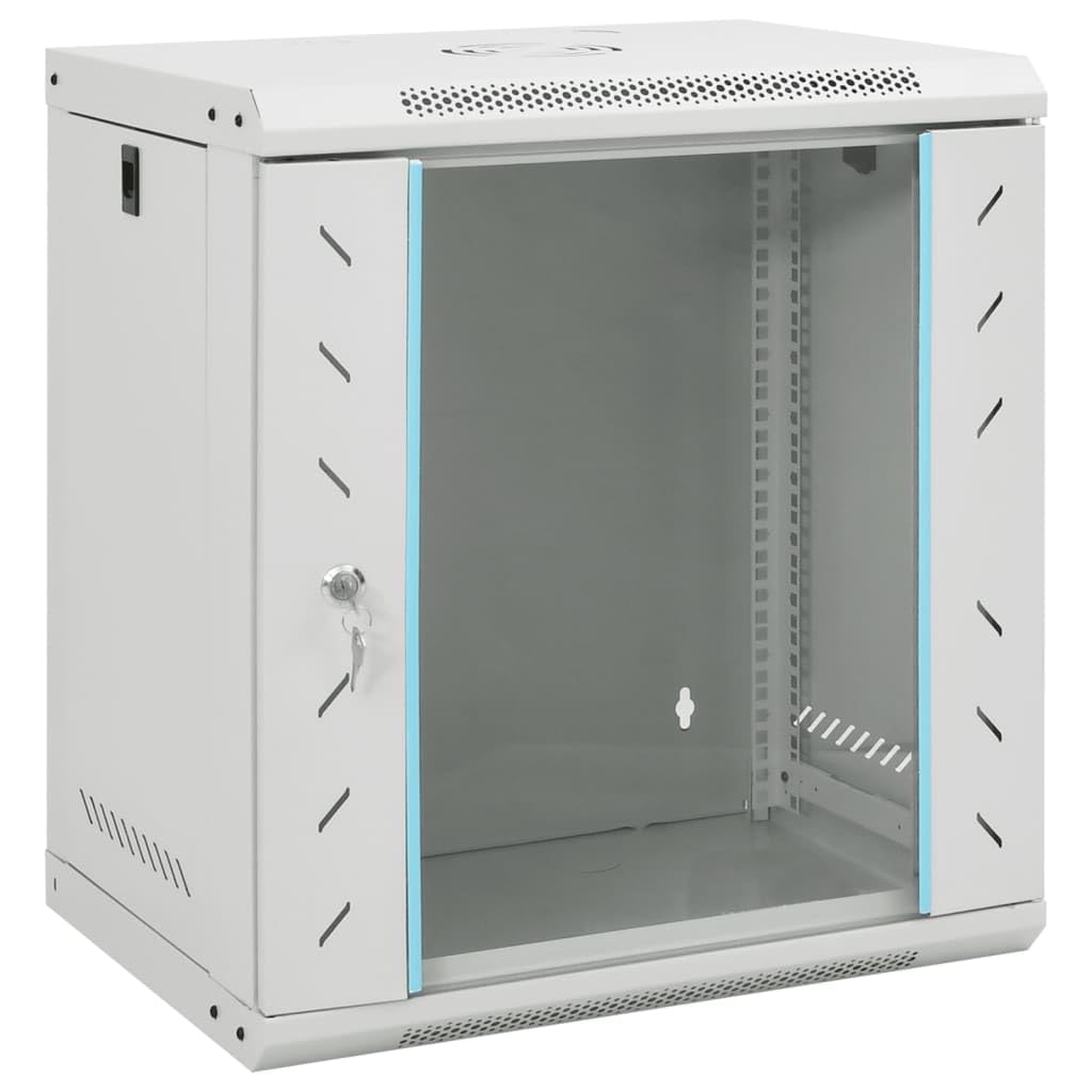 vidaXL 12U Wall Mounted Network Cabinet Server Rack - Cold-Rolled Steel, 53x40x60cm, Lockable Grey Data Cabinet