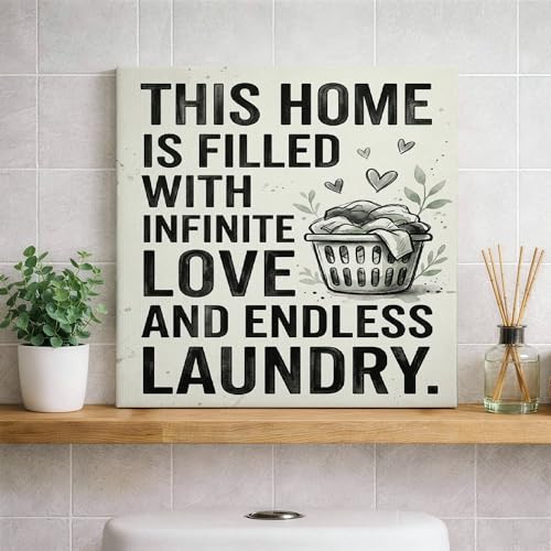 Impresión de cesta de lavandería en lienzo decorativo Home Laundry moderno de 12 x 12