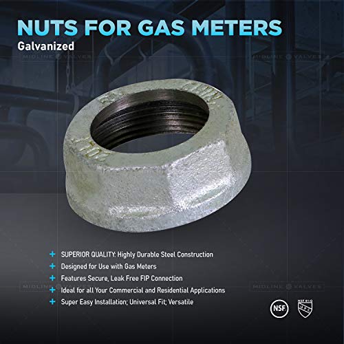 Image of Midline Valve HNOH1143-5 Nuts for Gas Meters 1-1 /4'' FIP Galvanized Steel (5 Pack)