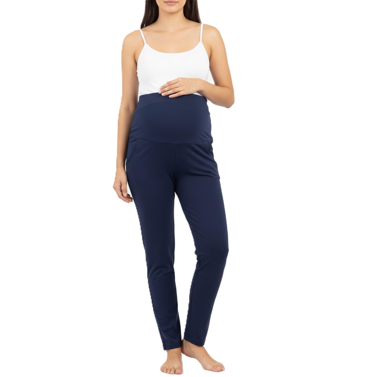 Women Combed Cotton Regular Fit High Rise Maternity Pants - Navy-image-38