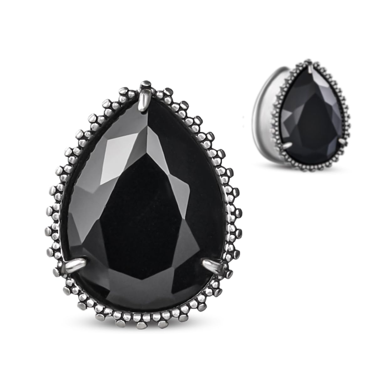 ERKUOO 2 dilatatori a goccia con zircone per orecchie, dilatatori per lobo, dilatatori per lobo, dilatatori per lobi e piercing per il corpo