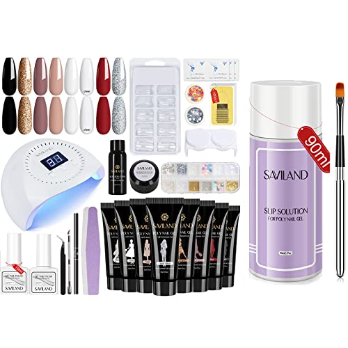 Saviland Poly Gel Nail Kit 8 Colors With 96W U V Nail Lamp And 90Ml Slip Solution #TOP6