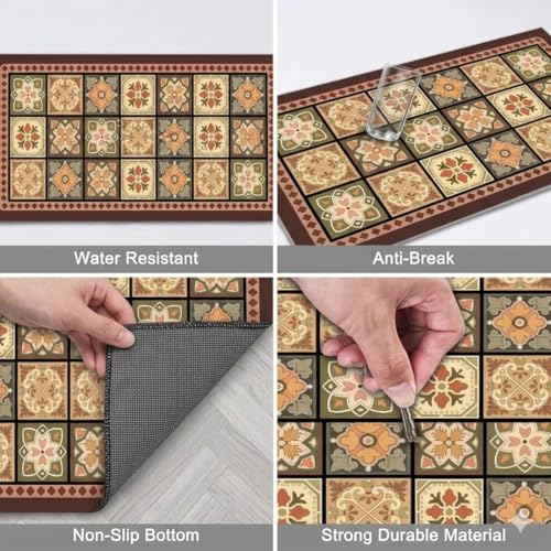 Image of Kitchen Anti Slip Mat for Floor, Waterproof Washable Kitchen Mats, Non Slip Kitchen Floor Mats for Home, Soft Mats for Kitchen, Kitchen Mats for Floor Anti Slip (Vintage-Spanish)