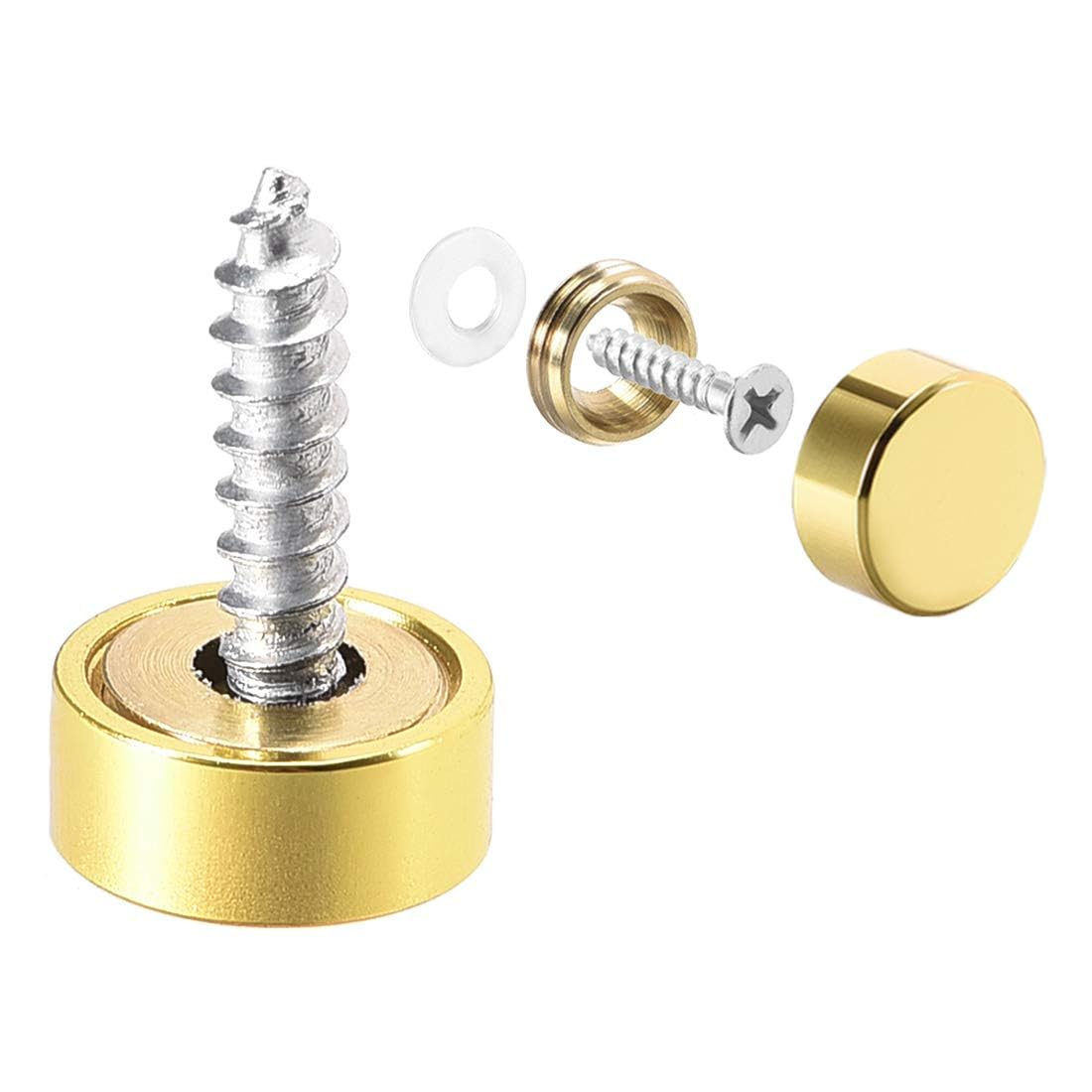 TOP-VIGOR 4Pcs Mirror Screws, 12mm brass Mirror Screws Cap Nail with Washers, Decorative Cap Covers Polished Mirror Nails for Mirrors, Furniture Fittings, Tables, Wardrobes, Glass, Gold — image 1