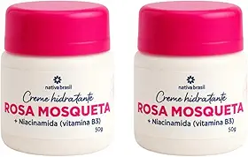 Nativa Brasil Kit 2 Pomadas Creme Rosa Mosqueta com Niacinamida Clareadora de Manchas e Olheiras para Rosto Original