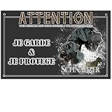 Pets-Easy.com Plaque Attention au Chien Schnauzer geant - pré percée et vis proposées. De 30 cm à 15 cm…