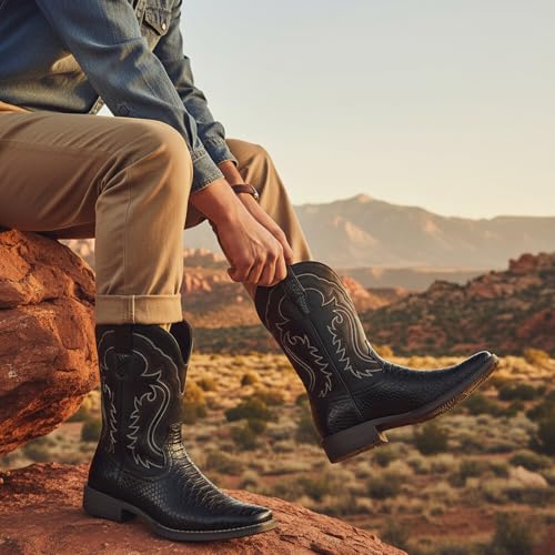Image of IUV Cowboy Boots for Men Western Boots Square Toe Mid Calf Cowboy Boot