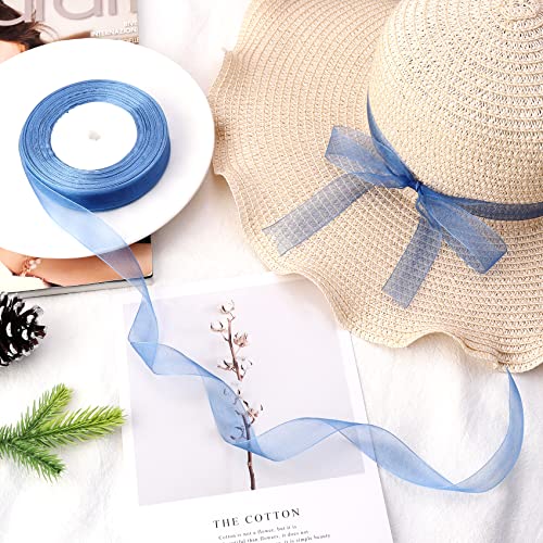 Hiswan 3/4 Inch Royal Blue Sheer Organza Ribbon 50 Yards Chiffon Ribbon For Gift Wrapping Wedding Bouquet Crafts #TOP2