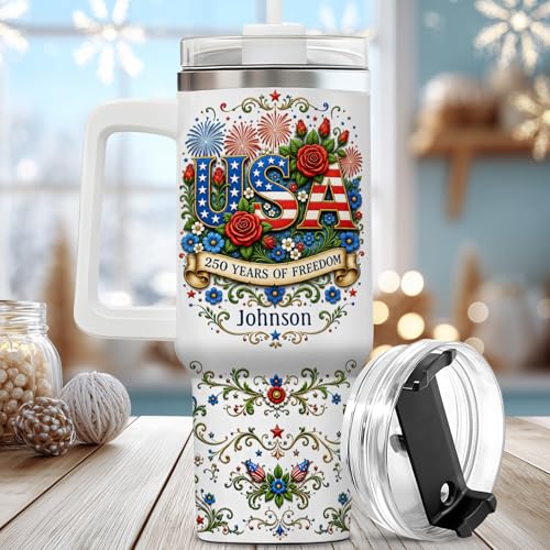 Image of Personalized 250th Anniversary Of America Tumbler - Custom Patriotic USA Flag 1776-2026 Gifts - US Eagle Freedom Cup 40oz A9 - American Independence Celebration Gifts For Men Women