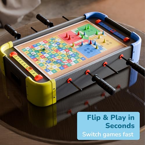 Image of Lifelong Cuppy 3-in-1 Foosball Table| Medium Size Soccer (One Side), Ludo | Snakes & Ladders (Flip Side)| Compact Wooden Game Set for Kids, Adults, Boys | Build for Home, Birthday & Gifting (LLCFBT01)