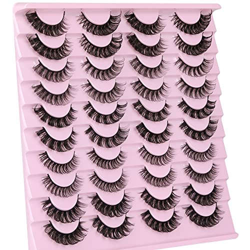 Alicrown Russian 20 Pack Strip Lashes 5 Styles Mixed Lashes Fluffy D Curl Strip Lashes Natural Wispy Strip Eyelashes 3D Faux Mink Lashes