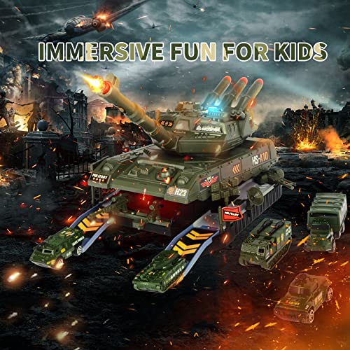 Covtoy Military Toy Tank Set For Kids, Military Transport Tank And 6Pcs Army Vehicles, Tank & Vehicle Playset With 3 Sound And Launcher, Birthday Gift For Boys 3-5 Years Old #TOP6
