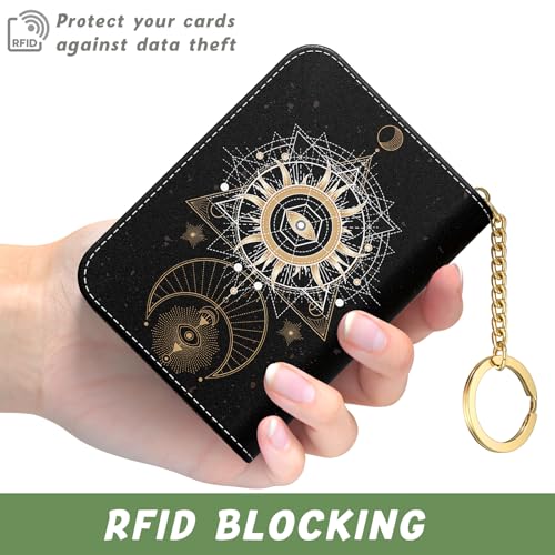 Image of Aiawoxc Credit Card Holder, Small RFID Wallet Slim Leather Card Organizer Case with Zipper and Keychain, Mysterious Cosmic Galaxy