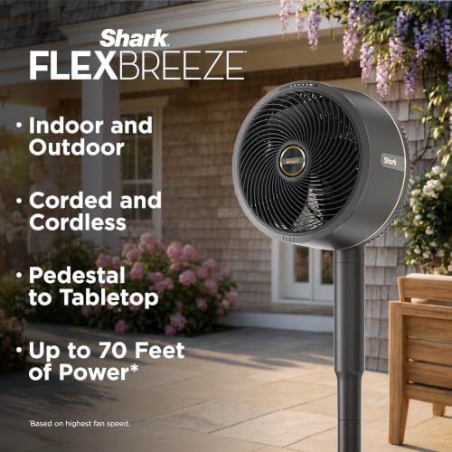 Shark FlexBreeze 2-in-1 Pedestal and Tabletop Fan, Charcoal, FA202 | Corded/Cordless, Indoor/Outdoor, Pedestal to Tabletop, up to 24-Hr Battery, up to 70 Ft of Power, 5 Speeds - image 2