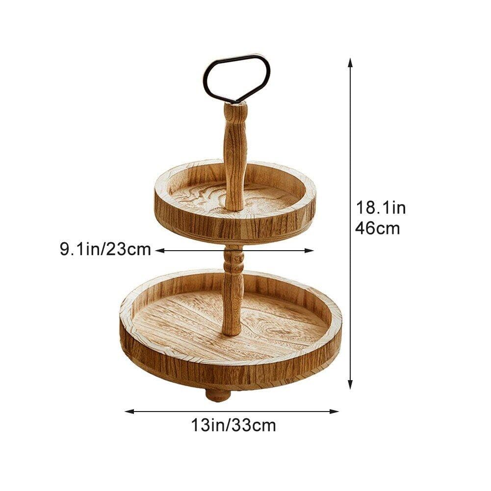 Soporte de madera para tartas de 2 niveles, bandeja redonda desmontable, elegante soporte de exhibición de repostería para postres, vitrina de panadería, perfecto para fiestas y eventos