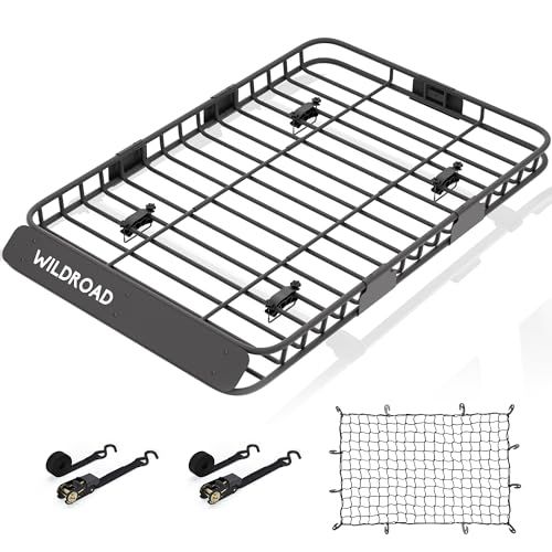 Image of Wildroad Car Roof Cargo Carrier Combo of Upgraded 64 inchx 39 inchx 4 inch Roof Rack Cargo Basket, Super Duty Bungee Cargo Net. Universal Car Top Luggage Holder Carrier Basket Fits for SUV Truck Cars