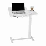 VEVOR Overbed Table, Over Bed Table with Wheels Adjustable Height, Mobile Hospital Bed Table, Rolling Laptop Desk with Tilting Top & Cup Holder, Portable Over Bed Desk for Home, Office, Study, White