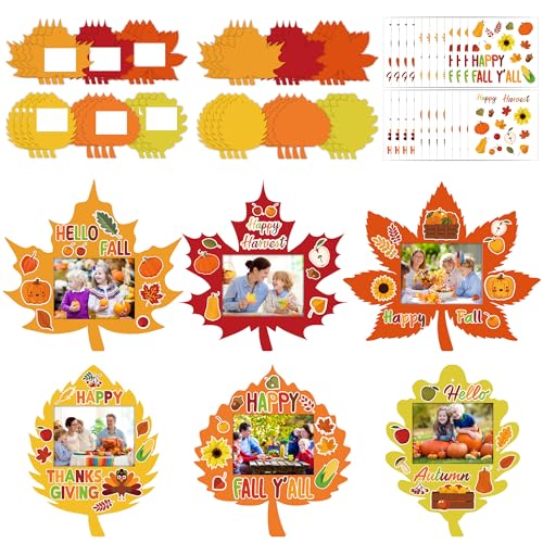 24 Sets Fall DIY Photo Frame Craft Kit Fall Maple Leaf DIY Picture Frames Thanksgiving...