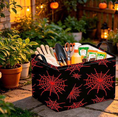 Image of CLOCOR Rectangular Storage Basket Empty,Gift Basket,Waterproof Storage Bin with Handles,Room Decor(Red Spiderweb)