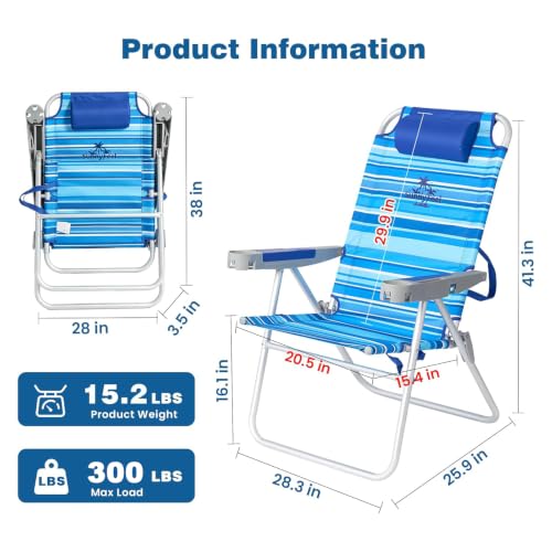 Image of SUNNYFEEL Tall Beach Chair for Adults, High Back High Seat Folding Chairs