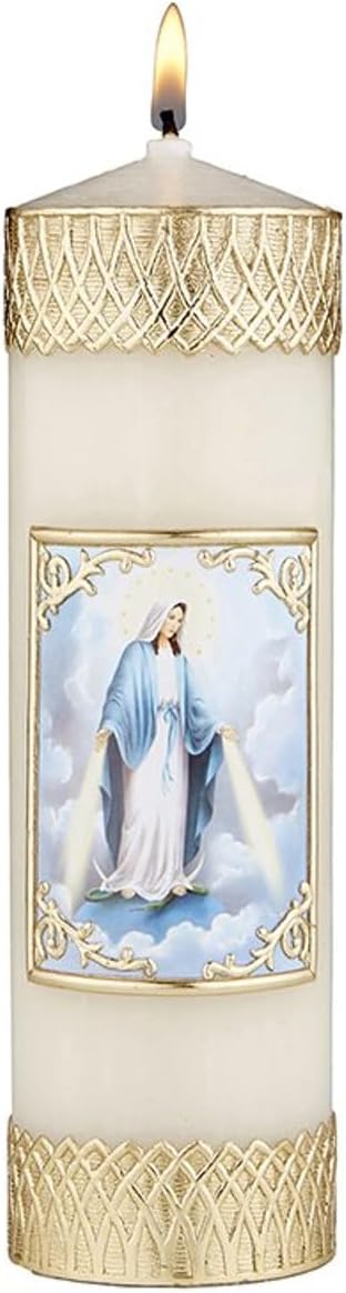 Devotional Candle Our Lady of Grace Long Lasting Wax Candle for Baptism First Communion Decoration, Pack of 2