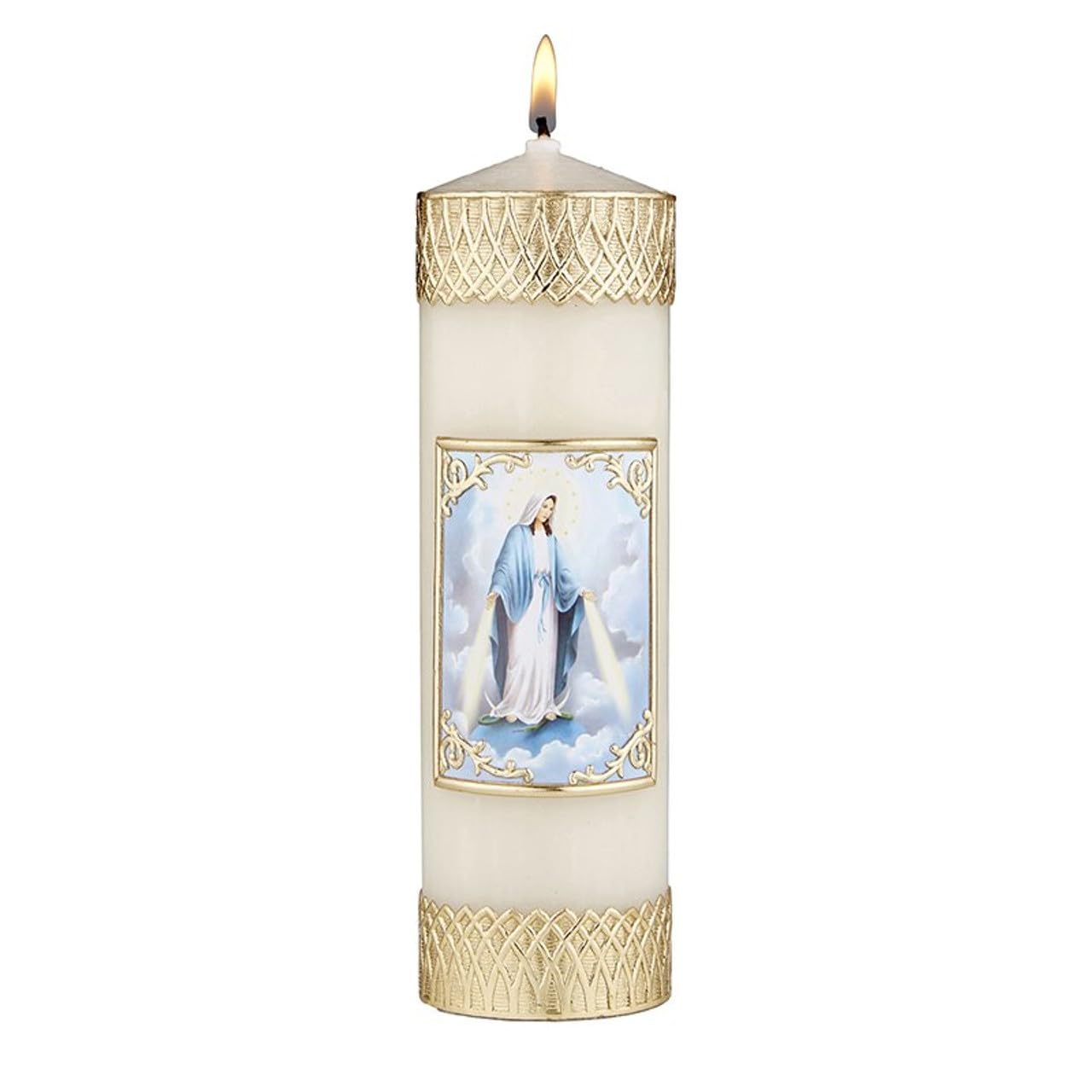 Trinity Church Supply Devotional Candle Our Lady of Grace Long Lasting Wax Candle for Baptism First Communion Decoration, Pack of 2