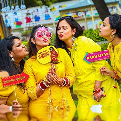 Image of Festiko Wedding Photobooth Props Set of 20 | Mehendi, Sangeet, Haldi & Reception Party Props for Photoshoot, Bride & Groom Selfie Props, Marriage Decoration Items