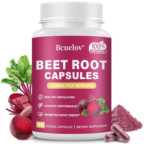 Beet Root Capsules | 1300mg Pure Beetroot Powder Capsules Supports Blood Pressure Natural Energy & Endurance - 90 Capsules 45 Days Supply