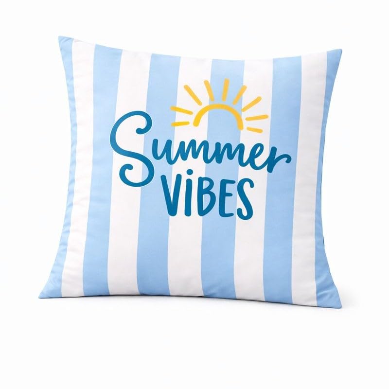 Wetterfeste Outdoor-Kissen mit Füllung und Reißverschluss - Wasserabweisend Pflegeleicht UV-beständig - In Verschiedenen Größen und Farben (Summer Vibes - Hellblau 45x45 cm)