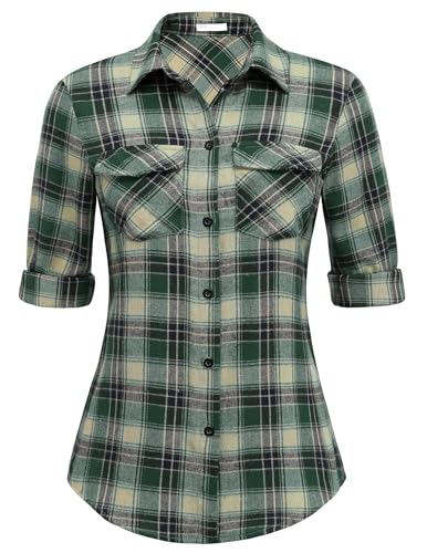 UNibelle Damen Trachtenbluse Oktoberfest Karohemd V-Ausschnitt...