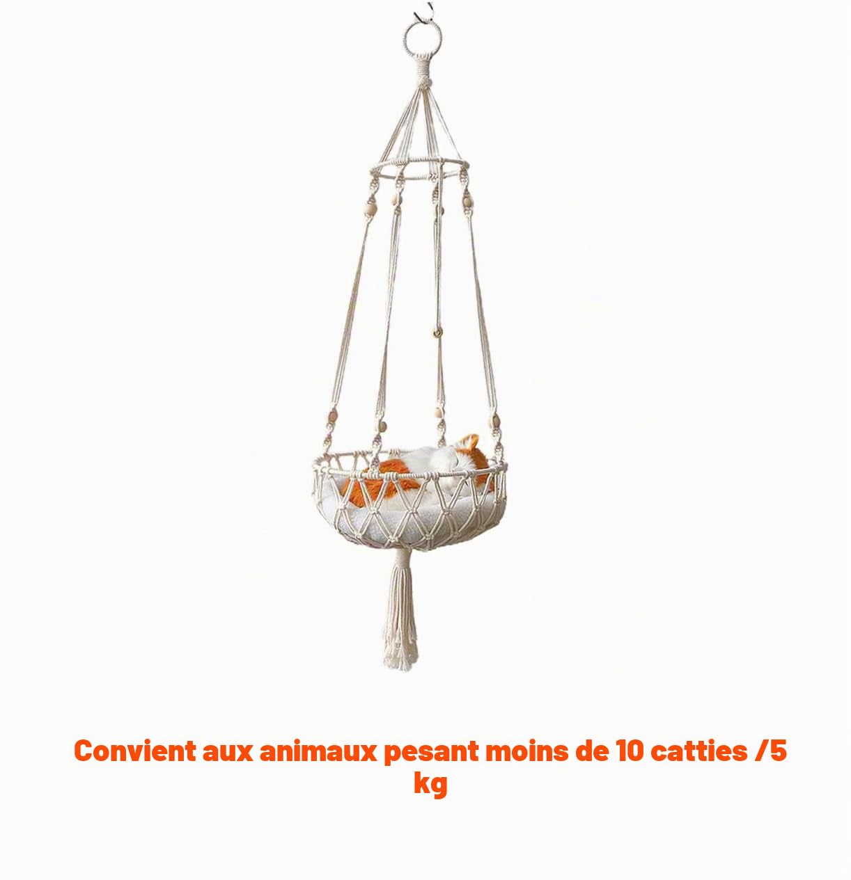 Hamac Suspendu Macramé pour Chat - Panier Tissé à la Main, Balançoire, Lit Maison pour Fenêtre Intérieure A