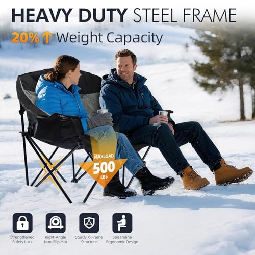 Image of Heated Double Camping Chair - Heated Loveseat Padded Chairs for 2 Person