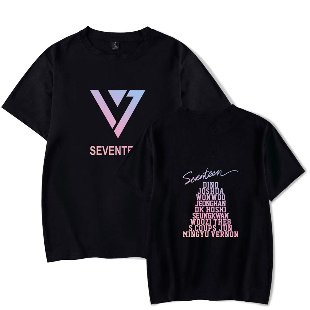 Seventeen T-Shirt Kpop Seventeen Boys Tee Shirt Short Sleeve S.COUPS JEONGHAN Joshua Jun Hoshi Wonwoo Woozi DK MINGYU THE8 SEUNGKWAN Vernon Dino Fans Tshirt Tops Black