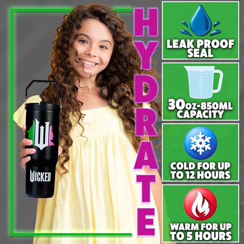 Image of Get Trend Wicked Tumbler with Straw 30oz Girls Teens Insulated Cup with Lid Handle Travel Mug Cups with Lids for School Sports Gifts for Girls (Black Wicked)
