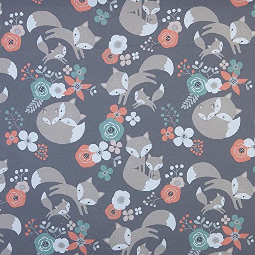 Kt KILOtela - Digital bedruckter Leinwandstoff, Bio-Baumwolle, Dekoration, Tafel, Kissen, Gardinen, Tagesdecken, Tischdecken, Breite 280 cm - Länge wählbar 50 in 50 cm, Füchse, Grau, Rosa