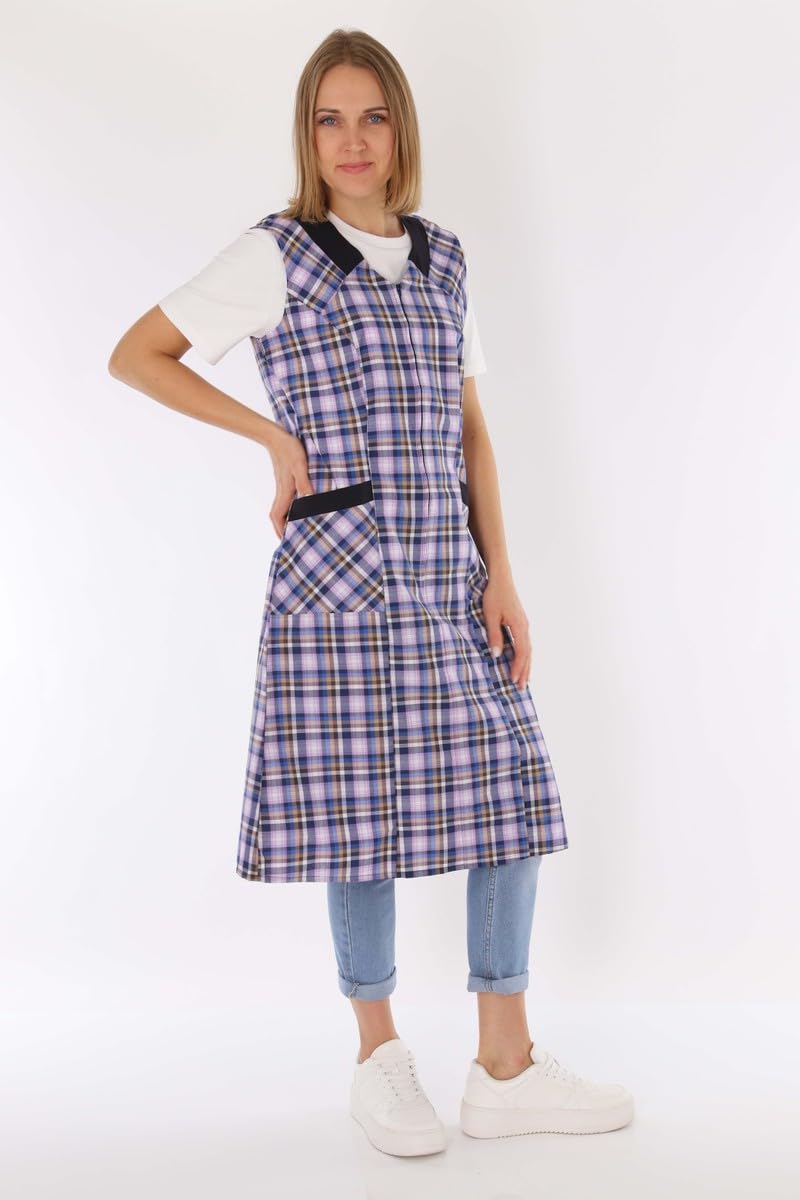 Camice con chiusura lampo, camice da donna, grembiule senza maniche, grembiule da cucina, grembiule da cucina, grembiule da casa, camice da donna, a quadretti, cotone/poliestere