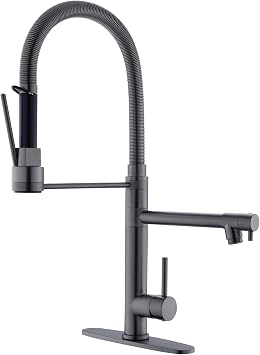 GIMILI Black Stainless Commercial Kitchen Faucet with Pull Down Sprayer Double-Headed Kitchen Faucets with Deck Plate