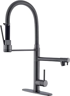 GIMILI Black Stainless Commercial Kitchen Faucet with Pull Down Sprayer Double-Headed Kitchen Faucets with Deck Plate