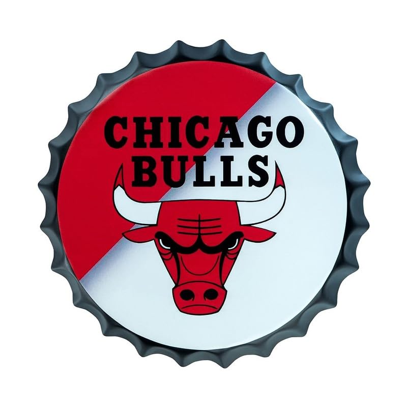 Image of EAZYWAGON Decorative Metal Bottle Caps Wall Sign Plates - 14X14 Inches - Chicago Bulls | Metal Wall Hanging Bottle Cap for Home, Farmhouse, Bar & Cafe Decoration | Vintage & Retro Look Plaques