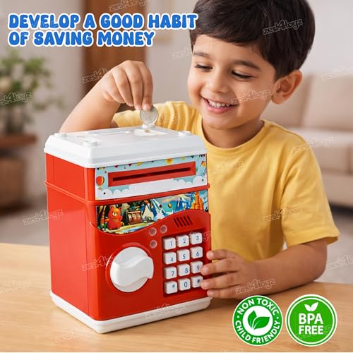 Image of Zest 4 Toyz Money Piggy Bank Toy for Kids Gullak Money Safe with Number Password Money Saving Mini ATM Toy with Lights and Sound Money Bank for Kids - Multicolor