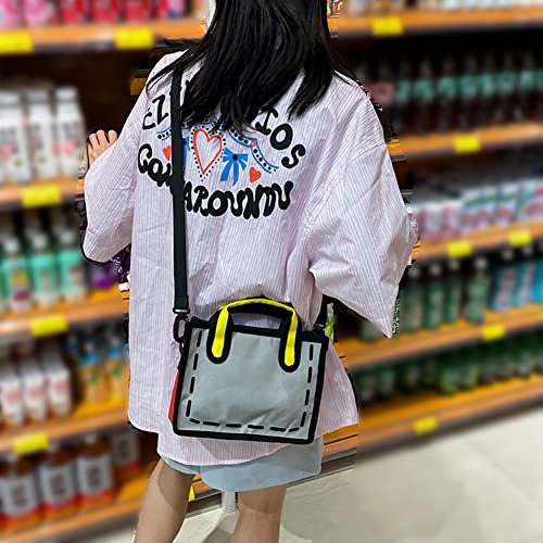 ARVALOLET Frauen Comic Casual Top-Griff Taschen Sommer Kontrast Farben Verstellbare Riemen Kuriertaschen, grau, 24x18x8cm/9.45x7.09x3.15in