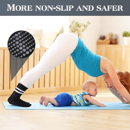 Jspupifip 4 Pairs Pilates Grippy Socks for Women, Long Non Slip Yoga Socks with Grips Crew Socks for Pilates Barre Hospital4